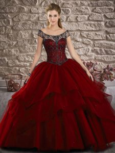 Tulle Sleeveless Sweet 16 Quinceanera Dress Brush Train and Lace and Ruffled Layers