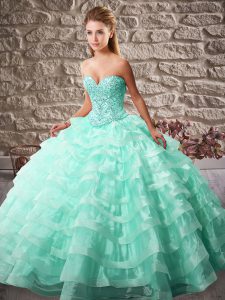 Ball Gowns Sleeveless Apple Green Sweet 16 Quinceanera Dress Brush Train Lace Up
