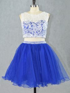Great Royal Blue Scoop Neckline Lace and Appliques Evening Dress Sleeveless Zipper