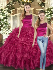Fuchsia Sleeveless Ruffles Floor Length Quinceanera Dress