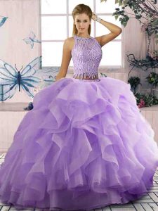Most Popular Tulle Sleeveless Floor Length 15th Birthday Dress and Beading and Ruffles