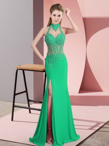 Sophisticated Sleeveless Chiffon Floor Length Backless in Green with Beading and Lace and Appliques