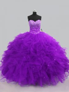 Free and Easy Tulle Sleeveless Floor Length Ball Gown Prom Dress and Beading and Ruffles