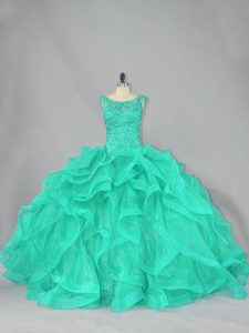 Fantastic Scoop Sleeveless Lace Up Quinceanera Dresses Turquoise Organza