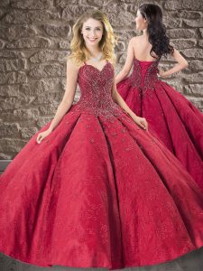 Adorable Wine Red Lace Lace Up Quince Ball Gowns Sleeveless Floor Length Beading