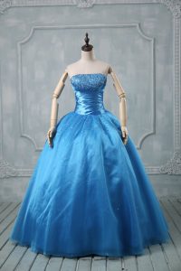 Baby Blue Strapless Neckline Beading and Sequins Sweet 16 Dress Sleeveless Lace Up