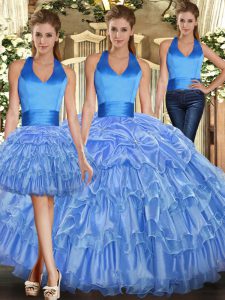 Artistic Sleeveless Ruffles and Pick Ups Lace Up 15th Birthday Dress