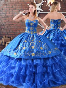 Elegant Sleeveless 15 Quinceanera Dress Blue Satin and Organza