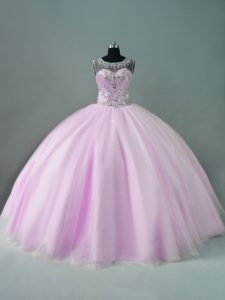 Dazzling Tulle Scoop Sleeveless Zipper Beading 15 Quinceanera Dress in Lilac