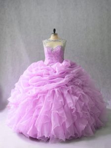 Sleeveless Brush Train Beading and Ruffles Lace Up Quinceanera Dresses