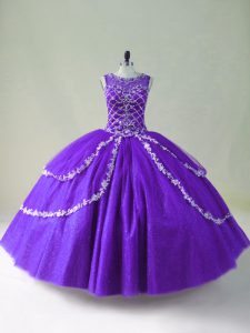 Designer Beading and Appliques Sweet 16 Dresses Purple Zipper Sleeveless Floor Length