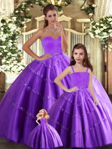 Affordable Floor Length Lace Up Sweet 16 Quinceanera Dress Eggplant Purple for Sweet 16 and Quinceanera with Beading