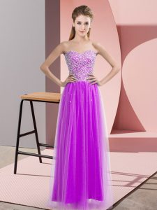 Sexy Lilac Lace Up Dress for Prom Beading Sleeveless Floor Length