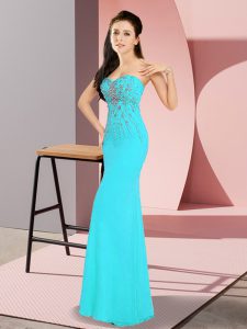 Eye-catching Chiffon Sweetheart Sleeveless Zipper Beading Prom Dress in Aqua Blue