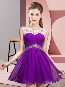 A-line Prom Gown Eggplant Purple Scoop Chiffon Sleeveless Mini Length Backless