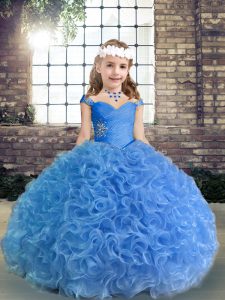 Spaghetti Straps Sleeveless Fabric With Rolling Flowers Little Girl Pageant Dress Beading and Ruching Lace Up