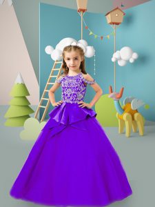 Fashionable Purple Little Girls Pageant Dress Wedding Party with Beading Scoop Sleeveless Zipper