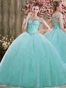 Exquisite Floor Length Ball Gowns Sleeveless Blue Quinceanera Gowns Lace Up