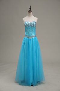 Sweetheart Sleeveless Tulle Prom Gown Beading Lace Up