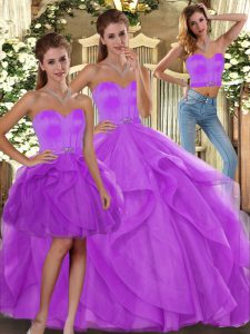 Sweetheart Sleeveless Lace Up Sweet 16 Dresses Lilac Tulle