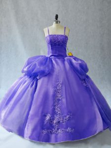 Decent Lavender Sleeveless Floor Length Appliques Lace Up Sweet 16 Dresses