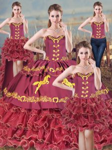 Traditional Ball Gowns Sleeveless Burgundy Quinceanera Dress Brush Train Lace Up