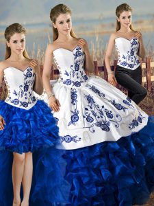 Custom Made Blue And White Sleeveless Organza Lace Up Quinceanera Gowns for Sweet 16 and Quinceanera