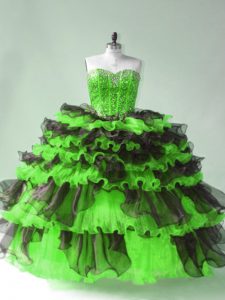 Ball Gowns Organza Sweetheart Sleeveless Beading and Ruffles and Ruffled Layers Floor Length Lace Up Sweet 16 Dress