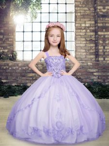 Lavender Straps Lace Up Beading Pageant Gowns Sleeveless