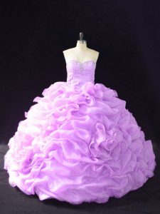 Most Popular Organza Sweetheart Sleeveless Court Train Lace Up Beading and Pick Ups and Hand Made Flower 15 Quinceanera 