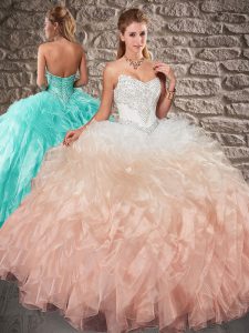 Custom Made Sweep Train Ball Gowns Sweet 16 Dress Multi-color Sweetheart Organza Sleeveless Lace Up