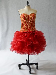 Wonderful Organza Sleeveless Mini Length Prom Dresses and Beading and Ruffles