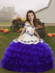 Superior Organza Sleeveless Floor Length Pageant Dress for Girls and Embroidery and Ruffled Layers