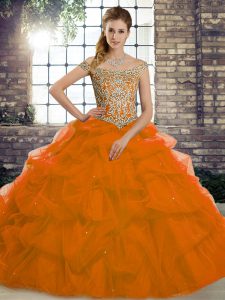Lace Up Sweet 16 Dress Rust Red for Military Ball and Sweet 16 and Quinceanera with Beading and Pick Ups Brush Train