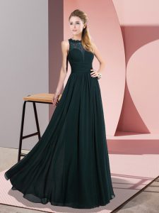 Green Scoop Zipper Lace Dress for Prom Sleeveless