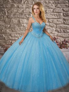 Lovely Tulle Sleeveless Floor Length Ball Gown Prom Dress and Beading