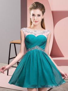 Popular Mini Length Backless Teal for Prom and Party and Military Ball with Beading and Ruching
