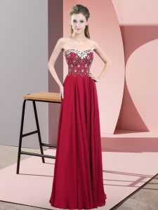 Vintage Chiffon Sweetheart Sleeveless Zipper Beading Homecoming Gowns in Wine Red