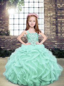 Straps Sleeveless Lace Up Little Girls Pageant Gowns Apple Green Tulle