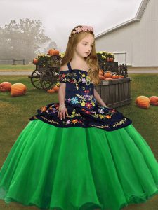 Sweet Green Lace Up Kids Pageant Dress Embroidery Sleeveless High Low