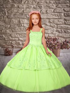 Straps Sleeveless Sweep Train Lace Up Little Girl Pageant Dress Satin and Tulle