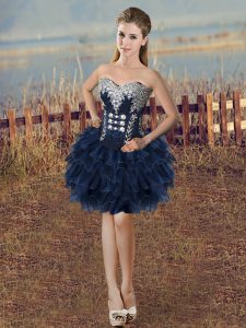 Modern Organza Sweetheart Sleeveless Lace Up Beading and Ruffled Layers Prom Party Dress in Navy Blue