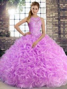 Floor Length Ball Gowns Sleeveless Lilac Quinceanera Gowns Lace Up