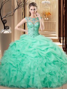 Discount Scoop Sleeveless Lace Up Quinceanera Gown Apple Green Organza