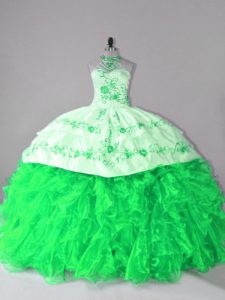 Sleeveless Court Train Lace Up Embroidery and Ruffles Quinceanera Dress