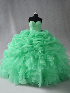 Beading and Ruffles and Pick Ups 15 Quinceanera Dress Apple Green Lace Up Sleeveless Floor Length