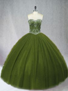 Floor Length Olive Green 15 Quinceanera Dress Sweetheart Sleeveless Lace Up