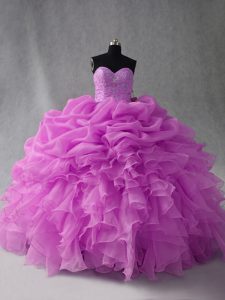 Affordable Lilac Sleeveless Beading and Ruffles and Pick Ups Floor Length Quinceanera Gowns