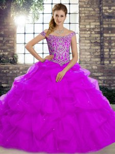 Wonderful Purple Sleeveless Beading and Pick Ups Lace Up Quinceanera Gown