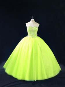 Floor Length Yellow Green Ball Gown Prom Dress Sweetheart Sleeveless Lace Up
